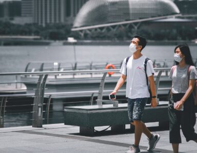 Travelers in masks