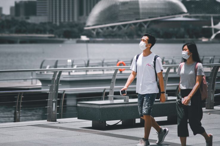 Travelers in masks